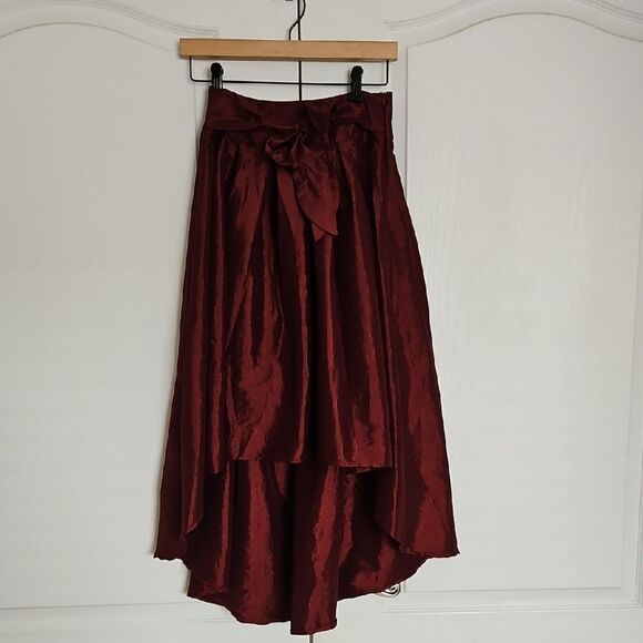 Revamped Burgundy Maxi High Low Skirt with Tie Front - Picture 4 of 16